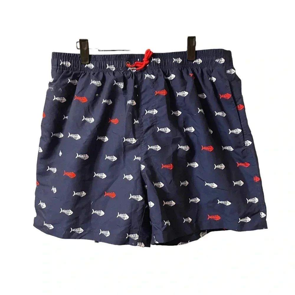 NWOT UNBRANDED MENS FISH PRINT SWIM TRUNKS